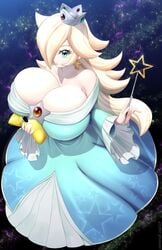 1girls cleavage dress female female_only huge_breasts kojiro-brushard luma mario_(series) nintendo princess_rosalina solo super_mario_galaxy