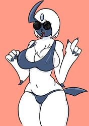 2020 absol anthro big_breasts bikini cleavage kiwiblizzard neck_tuft nintendo pokemon pokemon_(species) slightly_chubby sunglasses thick_thighs wide_hips