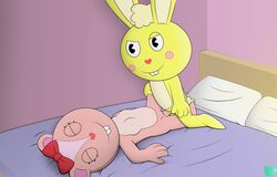 bed chipmunk cuddles cum cum_in_pussy female female/male giggles happy_tree_friends humping male missionary missionary_position rabbit sex spread_legs spreading table_lotus table_lotus_position vaginal_penetration xtianz