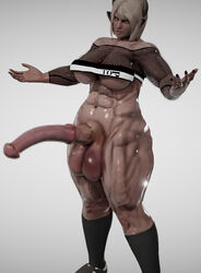 1futa 3d abs artist_request big_balls black_nails black_socks blonde_hair censored censored_penis censored_testicles dark-skinned_futanari dark_skin erection fishnet_top fishnet_topwear futa_only futanari horns horsecock huge_balls huge_cock huge_testicles looking_at_viewer medial_ring muscular_futanari muscular_thighs open_arms pointy_ears shoulder_length_hair smile sneakers socks solo_futa thick_thighs underboob yellow_eyes