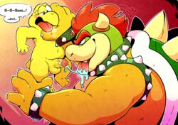 balls bowser bracelet collar duo english_text erection fellatio genitals hi_res humanoid_genitalia jewelry koopa koopa_troopa male male/male male_only mario_(series) nintendo nude oral penile penis scalie sex size_difference spiked_bracelet spiked_collar spikes text tongue tongue_out video_games zestibone