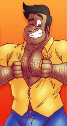 1boy 1male body_hair brown_eyes brown_hair clothed clothes clothing dark-skinned_male hairy hairy_male male male_only rafael_diaz showing_pecs star_vs_the_forces_of_evil