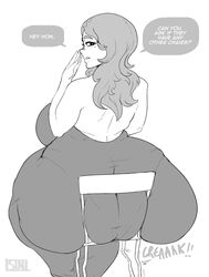 1girls ass big_ass big_breasts bottom_heavy chair fat_ass female gigantic_ass greyscale huge_ass hyper_ass large_ass long_hair looking_at_viewer obese original original_character sinful_milk sitting sketch speech_bubble text voluptuous white_background