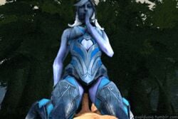 1boy 1girls 3d animated cowgirl cowgirl_position dota dota_2 dressed drow_ranger evaldusia female forest gif loop riding vaginal_penetration