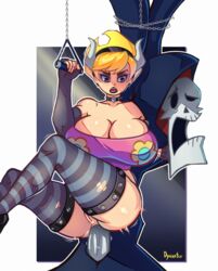 1boy 1girls blonde_hair cartoon_network cleavage curvy diadem dynoxter erect_nipples female goth grim_(billy_and_mandy) huge_areolae huge_ass huge_breasts human legwear light-skinned_female mandy_(billy_and_mandy) neckwear pale_skin puffy_nipples purple_eyes short_hair the_grim_adventures_of_billy_and_mandy thick_lips voluptuous wide_hips