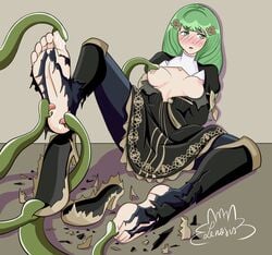 1girls artist_request blush breasts breasts_out dress feet female fire_emblem fire_emblem:_three_houses flayn_(fire_emblem) foot_fetish green_eyes green_hair licking licking_foot nabatean_(fire_emblem) nintendo ripped_clothing snake torn_clothes