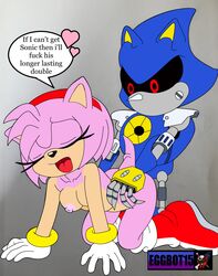 absurd_res all_fours amy_rose anthro breasts clothing dialogue doggy_style duo eggbot15 english_text erect_nipples eulipotyphlan female female_penetrated from_behind_position fur gloves handwear hedgehog hi_res machine male male_penetrating male_penetrating_female mammal metal_sonic metallic_body mobian_(species) nipples nude open_mouth penetration pink_body pink_fur red_eyes robot sega sex simple_background sonic_(series) sonic_the_hedgehog_(series) speech_bubble straight text tongue video_games