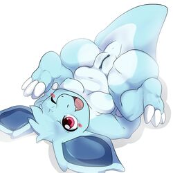 2020 3_toes belly blue_body blush blush_stickers breasts claws cute_fangs female feral front_view genitals hi_res holding_legs legs_over_head legs_up looking_at_viewer luuriolu lying nidorina nini_(nidorina) nintendo nipples nude on_back one_eye_closed open_mouth pokémon_(species) pokemon pussy red_eyes simple_background solo toes video_games white_background