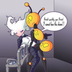 absurd_res ant anthro arthropod blush breasts chair clothed clothing duo female forced furniture hi_res hollow_knight hymenopteran insects male partially_clothed pornwhal rape sex straight tree white_lady_(hollow_knight)