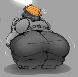 behind_view fat fat_ass headlamp huge_ass overweight_male rageminer shirt_lift skiptty sweat sweater