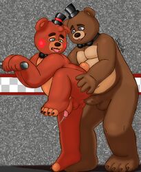 2016 anal animatronic anthro brown_body clothing duo five_nights_at_freddy's gay genitals hat headgear headwear hi_res humanoid_genitalia humanoid_hands humanoid_penis machine male male/male mammal oseterollicete overweight overweight_male penetration penis robot sex smoosho tongue tongue_out ursid video_games