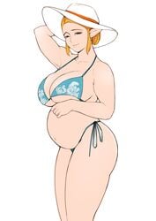 big_breasts bikini blonde_hair breasts breath_of_the_wild female female_focus female_only green_eyes jnsdh nintendo pregnant princess_zelda solo solo_female solo_focus tears_of_the_kingdom the_legend_of_zelda zelda_(tears_of_the_kingdom)