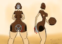 anthro back big_ass big_breasts bionicle brown_body brown_skin female female_only lactating lactation lego movement_lines pohatu red_eyes robot robot_girl rule_63 thick_thighs wonderloh1