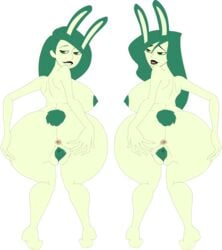 2girls alternate_breast_size anus areolae ass big_ass big_breasts breasts bunny_ears bunny_girl bunny_tail commission disney dk female female_only green_eyes green_hair green_skin huge_ass huge_breasts kim_possible kimberly_ann_possible multiple_girls nipples nude pussy riffsandskulls shego yuri