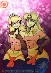 2018 2boys a_link_between_worlds a_link_to_the_past arm_around_shoulders balls blonde blonde_hair blue_eyes bulge crossdressing crown death_battle earrings elbow_gloves femboy genderswap genderswap_(ftm) girly gloves long_hair looking_at_viewer male male_focus male_only mario_(series) multiple_boys nintendo onat onatart patreon penis princess_peach princess_zelda purple_background red_eyes rule_63 simple_background skin_tight smile smiling smiling_at_viewer standing the_legend_of_zelda thighhighs thong trap video_games watermark zelda_(a_link_between_worlds) zelda_(a_link_to_the_past)