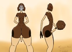 anthro back big_ass bionicle brown_body brown_skin erection femboy girly lego male monster_femboy pohatu red_eyes robot thick_thighs wonderloh1 yaoi