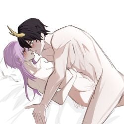 1:1 1:1_aspect_ratio 1boy 1boy1girl 1boys 1boys1girls 1girls bare_arms bare_breasts bare_chest bare_legs bare_midriff bare_shoulders bare_thighs bed_sex bed_sheet black_hair blush breasts cyan_eyes dan_heng dan_heng_(permansor_terrae)_(honkai:_star_rail) evernight_(honkai:_star_rail) female female_penetrated hetero_sex heterosexual heterosexual_sex highres honkai:_star_rail honkai_(series) hoyoverse implied_penetration implied_sex lenx_san male male/female male_and_female_focus male_penetrating_female march_7th_(honkai:_star_rail) mihoyo mihoyo_technology_(shanghai)_co._ltd. naked naked_female naked_male nude nude_female nude_female_nude_male nude_male nude_male_nude_female pink_hair plain_background red_eyes saliva_string saliva_trail sex source_request straight straight_sex tagme white_background yellow_horn yellow_horns