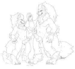 anthro arcanine balls big_balls big_feet big_penis bodily_fluids canid canine collar cum difference dripping duo feet genital_fluids genitals grin hi_res knot larger_male leaking male male/male mammal muscular narusewolf nintendo nude paws penis pokemon pokemon_(species) satchel size_difference smaller_male smile transformation video_games