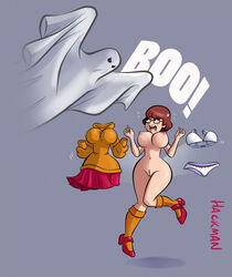 bra breasts female ghost glasses hackman naked_footwear panties pussy scared scooby-doo shoes signature skirt socks sweater text underwear velma_dinkley wardrobe_malfunction