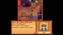 3boys anal anal_sex animated bed bedroom blargsnarf blonde_hair blowjob bottomless color computer dialogue english english_text fellatio gay gif indoors inside male male_only male_penetrated male_penetrating original_character pixel_art purple_hair red_hair sam_(stardew_valley) sebastian_(stardew_valley) sex sofa spitroast sprite sprite_art sprite_edit stardew_valley table text topwear video_games yaoi