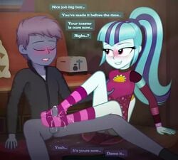 1boy 1girls animated blue_hair breast_grab cum cum_on_clothes cum_on_feet enemies_to_lovers equestria_girls female femdom footjob footjob_with_legwear friendship_is_magic hasbro human human_only male male_on_female my_little_pony no_sound original_character panties penis prostitution purple_eyes randomtriples sock_fetish sockjob socks sonata_dusk straight striped_legwear striped_socks tagme toaster two-footed_footjob video