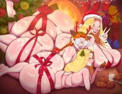 1boy 2d 2d_(artwork) 2girls adych ass ass_bigger_than_head ass_bigger_than_torso barefoot big_ass big_breasts billy_(adych) blonde_hair bottom_heavy braces braid braided_hair breasts bubble_butt busty christmas christmas_tree cookie cup enormous_ass fat_ass female femboy fireplace gigantic_ass ginger glasses huge_ass huge_breasts hyper hyper_ass indoors large_ass large_breasts looking_at_viewer looking_back lying lying_on_side lying_on_stomach male mary_(adych) massive_ass milf milk mother nerd nerdy_female nude nude_female nude_male orange_hair original ribbon sally_(adych) smile snack take_your_pick thick_ass thick_thighs thunder_thighs wide_hips wrappings