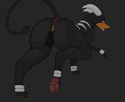 anatomically_correct anatomically_correct_genitalia anatomically_correct_pussy animal_genitalia animal_pussy anus ass big_butt canid canine canine_pussy female feral genitals hi_res hindpaw horn houndoom kaze~inu mammal nintendo open_mouth pawpads paws pokémon_(species) pokemon presenting pussy simple_background solo video_games