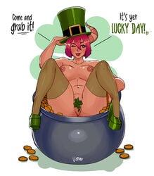 1girls areolae breasts female female_only freckles_(vero) hat heels high_heels horns irish lipstick looking_at_viewer naked_footwear naked_hat naked_heels naked_stockings naked_thighhighs nipples nude one_eye_closed pink_hair pot_of_gold red_hair saint_patricks_day smile solo spread_legs st._patrick's_day stockings theartofvero thick_thighs thighhighs top_hat vero wink winking