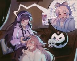 1futa 2girls 3girls animal_ear_piercing animal_ears bare_shoulders blunt_bangs blurry blurry_background blush breasts clenched_teeth closed_eyes commission contemporary controller couple crying cum cum_in_mouth depth_of_field drooling embarrassed english_commentary english_text erection fellatio female fingering fox_ears fox_girl friends futa_with_female futanari game_controller genshin_impact glasses gradient_hair hair_between_eyes hand_up headphones headpiece highres holding holding_controller holding_game_controller hood hoodie indoors intersex kaname_madoka knees_together_feet_apart kuromi large_breasts long_hair long_sleeves mahou_shoujo_madoka_magica mole mole_under_eye monochrome mouth_drool multicolored_hair multiple_females multiple_girls navel nose_blush nude official_alternate_costume one_eye_closed oral penis pink_hair puffy_nipples purple_eyes purple_hair purple_hoodie raiden_shogun raiden_shogun_(2nd_anniversary) sangonomiya_kokomi sanrio sex skirt soliloquince stomach teeth upper_body wavy_hair yae_miko yae_miko_(2nd_anniversary) yuri