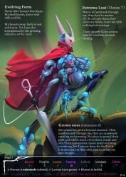 big_belly body_modification breast_expansion breasts creature_inside english_text female hollow_knight hornet_(hollow_knight) huge_breasts impregnation infestation lactation larva multi_breast orionart quad_breasts stats story transformation