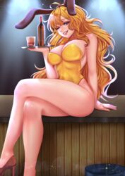 blonde_hair breasts bunny_ears bunnysuit high_heels liilica playboy_bunny rwby waitress yang_xiao_long