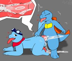 anthro bodily_fluids cum cum_in_ass cum_inside cum_on_ground cumshot duo ejaculation genital_fluids hi_res male male/male nintendo petro_(artist) pokémon_(species) pokemon pokemon_(species) squirtle totodile video_games
