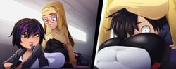 1boy 2girls ass ass_sniffing big_breasts big_hero_6 black_hair blonde_hair breasts butt_sniffing clothed_female disney face_in_ass favorite female femdom forced gogo_tomago hiro_hamada honey_lemon larger_female long_hair male male/female marvel purple_highlights questionable_consent ravenravenraven short_hair size_difference smaller_male threesome two_tone_hair unseen_male_face