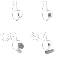 anthro anus ass balls bodily_fluids border clenched_teeth closed_eyes comic crowning_feces excessive_feces feces feces_on_ground feces_pile four_frame_image fur gaping gaping_anus genitals hi_res hyper hyper_feces hyper_scat lagomorph leporid long_ears looking_back male male_pooping mammal monochrome nude nude_anthro nude_male pooping_on_floor pushing_hard rabbit scat scatplay scut_tail short_tail solo sweat tail teeth tiosqr white_border