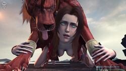 1boy 1girls 3d aerith_gainsborough animated ass bestiality breasts brown_hair cross-eyed cum cum_in_pussy cum_inside doggy_style eyes_rolling_back female female_on_feral feral feral_penetrating feral_penetrating_human final_fantasy final_fantasy_vii final_fantasy_vii_remake from_behind green_eyes hetero human_on_feral hvlsfm interspecies knot knot_fucking knotting long_hair male moaning nipples open_mouth outside partially_clothed penetration penile_penetration penis pussy quadruped red_xiii sex sound source_filmmaker spread_legs vaginal_penetration video wide_eyed zoophilia