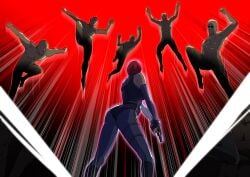 ass attack bare_shoulders bodysuit capcom clothed_female_nude_male dino_crisis elbow_gloves faceless faceless_male feet female fingerless_gloves from_below gloves gradient_background greco_roman_(spiral_brain) groin gun gureko_rouman highres holding holding_gun holding_weapon jumping leg_up legs legs_apart male nude outstretched_arms red_background red_hair regina_(dino_crisis) short_hair simple_background standing thighs weapon