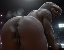 3d ai_generated alien alien_girl anthro anthro_only anus ass_focus asshole big_ass big_butt butt_focus female female_only halo_(series) leggings presenting_anus presenting_ass presenting_hindquarters presenting_pussy pussy realistic sangheili seductive seductive_look solo sweat sweatdrop sweaty vagina