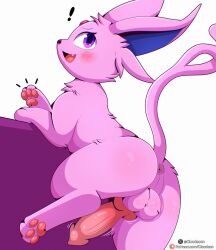 absurd_res animal_genitalia animal_penis anus balls big_penis blush canine_genitalia canine_penis cloudeon eeveelution espeon feral forehead_gem forked_tail fur gay gay_anal gay_male gay_sex gem generation_2_pokemon genitals hi_res homosexual homosexual_male looking_at_viewer looking_back looking_back_at_viewer male male/male male_penetrated nintendo pawpads penis perineum pink_body pink_fur pokemon pokemon_(species) purple_eyes smile solo solo_male tail unusual_anatomy unusual_tail