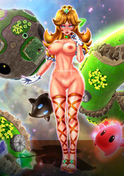 1girls breasts brown_hair feet female female_focus foxyart full_body looking_at_viewer luma mario_(series) nintendo nipples open_toe_shoes outdoors polari princess_daisy pussy space standing super_mario_bros. super_mario_galaxy tagme