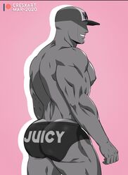 1boy 2020 5_fingers ass ass_cleavage ass_focus back_muscles back_view bara baseball_cap beefy biceps big_ass big_muscles black_briefs black_underwear briefs bubble_ass bubble_butt buff butt butt_crack cap color cresxart dat_ass digital_media_(artwork) english_text erect_nipple erect_nipples faceless_male facial_markings fat_ass feet_out_of_frame gay grey_skin grin hat headgear headwear humanoid hunk large_ass looking_back male male_only monster_prom mostly_nude muscles muscular muscular_back muscular_male muscular_thighs narrator_(monster_prom) naughty_face naughty_smile nipple_peek nipples partially_clothed patreon patreon_logo patreon_username pecs pink_background posing print_hat print_underwear rear_view round_ass simple_background smile smooth_skinned_male softcore solo solo_male speedo standing text thick thick_ass thick_thighs thighs toned topless two_tone_headwear underwear watermark white_outline