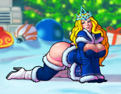 1girls alternate_breast_size alternate_costume ass big_ass big_breasts black_gloves blonde_hair blue_clothes blue_eyes blue_panties blush boots breasts capcom cleavage cosplay crown crystal_maiden curvy demien dota_2 eye_contact fur_trim gloves hat heel_boots high_heel_boots high_heels holidays ice kolin legwear long_hair looking_at_viewer rylai_the_crystal_maiden smile snow solo street_fighter street_fighter_v wavy_hair white_boots white_shoes winter winter_clothes