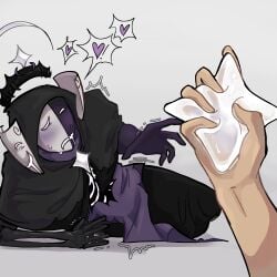 007n7_(forsaken) 2boys blank_background blush drooling erratical forsaken forsaken_(roblox) heart_symbol laying_on_floor male male_only noli_(forsaken) noli_(roblox) on_side perspective reaching_out shaking shaking_lines soul_play soulplay squeezing sweating