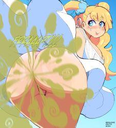 1girls alternative_version_available ass ass_focus ass_shake back back_view bare_legs bending_over blonde_female blonde_hair blue_eyes blush breasts clothed clothes_lift clothing curvy curvy_figure dress dress_lift dress_up exposed_ass fart fart_fetish female galko huge_ass huge_breasts light-skinned_female light_skin lipstick massive_ass massive_breasts oshiete!_galko-chan panties protorepulsive round_ass solo teenager teeth thick_ass thick_thighs underwear visible_underwear wind_lift