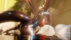 3d_(artwork) anthro ass back_markings back_view blender breasts butt_focus cynder dragon female lifting_leg nude nude_female partially_submerged scalie spyro_the_dragon strikefrommidnight tail water wet