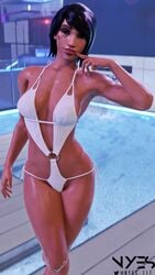 3d 3d_(artwork) brown_skin dark-skinned_female dark_skin female female_only nyes117 overwatch pharah pinup poolside solo swimsuit swimwear tagme