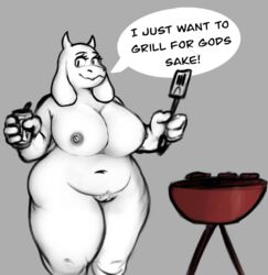 1girls anthro big_breasts bovid breasts caprine female fern_plant food genitals hi_res mammal meme nipples nude pussy solo sporedispenser tagme toriel undertale video_games