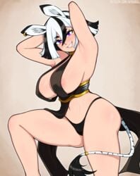 1girls afrobull big_breasts breasts character_request cleavage female female_only large_breasts looking_at_viewer original original_character solo zebra_girl