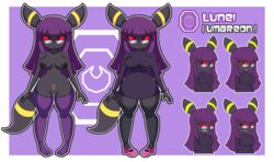 2020 absurd_res anthro areola black_areola black_body black_eyes black_fur black_nipples breasts clothing digital_media_(artwork) eeveelution emotions eyewear fangs female footwear fur genitals glasses grumpy hair hi_res icon legwear looking_at_viewer luneiumbreon_(mintyspirit) mammal mintyspirit model_sheet mostly_nude nintendo nipples open_mouth pink_clothing pink_footwear pink_shoes pokémon_(species) pokemon pokemon_(species) purple_hair pussy red_eyes red_sclera shoes smile socks solo sticker sweater text thick_thighs topwear umbreon video_games wide_hips