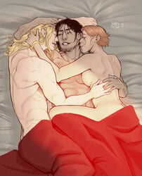 1girls 2019 2boys abs after_sex alucard_(castlevania) bare_chest beard bed bed_sheet bisexual bisexual_male black_hair blonde_hair bornfreak castlevania castlevania_(netflix) casual chest_hair cuddling cute dhampir facial_hair female ginger_hair happy human long_hair long_hair_male love male mmf mmf_threesome muscular_male nude ot3 pale_skin polyamory red_hair romantic scar_across_eye short_hair smile sypha_belnades threesome throuple trevor_belmont vampire wholesome