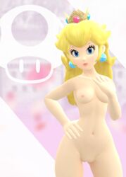 1girls 3d 3dcringe blonde_hair blue_eyes blurry blurry_background breasts female female_only long_hair looking_at_viewer mario_(series) mushroom nintendo nipples nude princess_peach pussy solo source_filmmaker standing super_smash_bros.